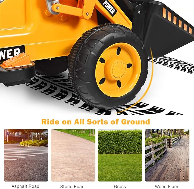 Costzon Ride on Car, Excavator Toy w/Front Loader, Horn, Forward/Backward, Controllable Digging Bucket, Digger, 6V Battery Powered Electric Vehicle Construction Tractor, Electric Car for Kids