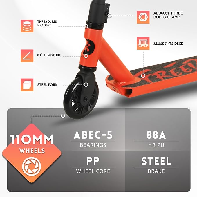 FREEDARE Pro Stunt Scooter, Trick Scooter for Kids, Teens, Boys and Girls, 8 Years Old Above Freestyle Street Scooter for Intermediate and Beginner Skate Park