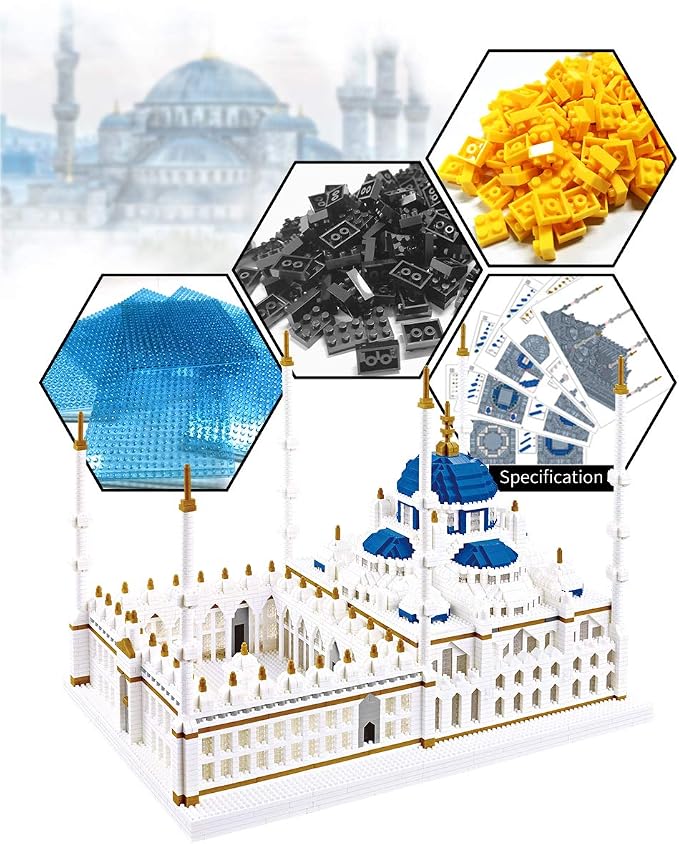 KLMEi Micro Building Blocks Set 6850 Pcs Blue Mosque Miniature World Landmark Architectural Construction Model for Adult and Children Age of 14+