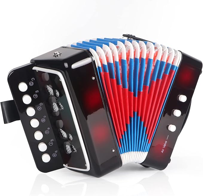Horse Kids Accordion, 10 Keys Button Control Kid Accordions Musical Instruments for Child Children Toddlers Beginners Accordian Lightweight 7 key 3 Bass Mini Acordeón Toy Acordeones Para Miños Black