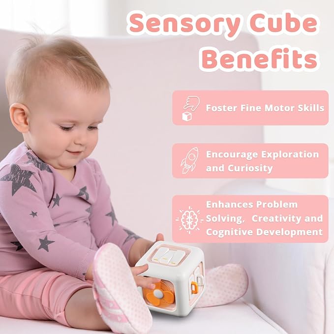 SOCBTNSO Busy Cube, Toys for 1 Year Old Girl Gifts, Montessori for Baby Girl, Travel Toys for Toddlers 1-3, Learning Fine Motor Skills| 1st Birthday Girl Gifts 6 9 12 Months
