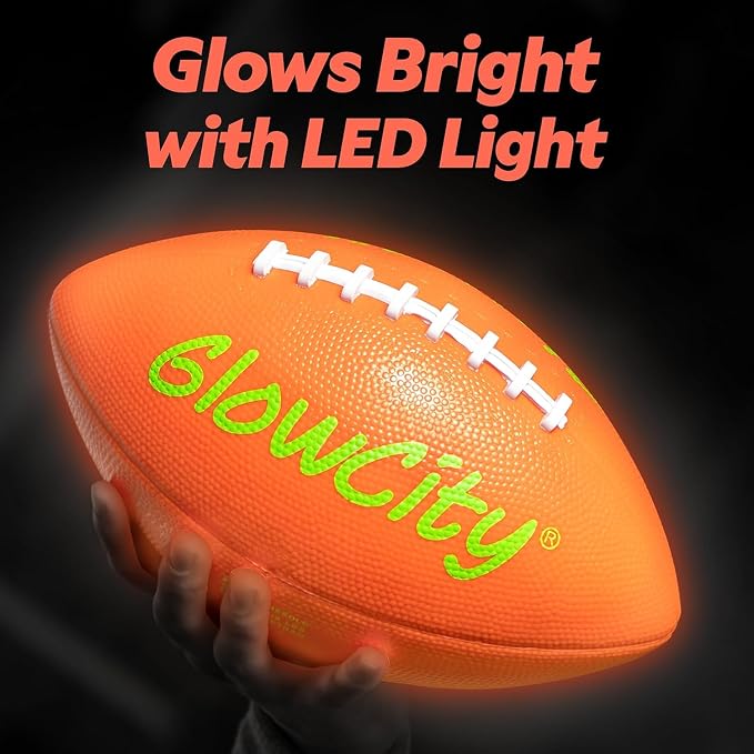 GlowCity Glow in The Dark Football - Size 3/6 Light Up Ball Gifts for Kids, Junior & Teens - Bright Football for Night Outdoor Games - Sports Birthday Gift Ideas for Boys Ages 6 7 8 9 10 11 12 13 14