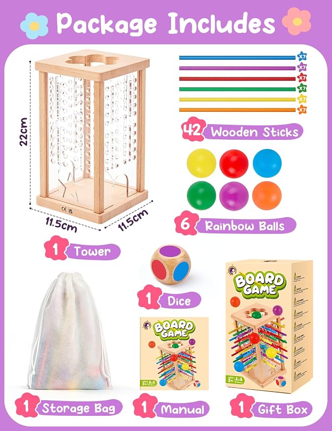 Montessori Wooden Board Game for Kids 4-6，Math Educational, Fine Motor Skills Toy for 3+ Year Olds Girls Boys, Classic Table Game for Family Night Gift for Boys and Girls