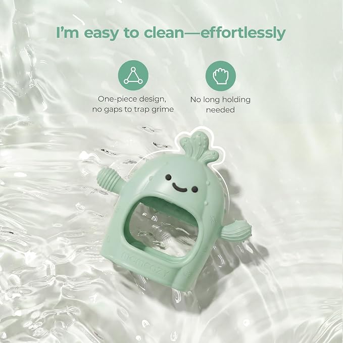 Momcozy Baby Teething Toys, Food Grade Silicone Baby Teether，Teething Mitten for Babies 0–6 Months，Teethers for Babies 6–12 Months，Anti Drop Wrist Teether with Multiple Chew Points， Mint Green