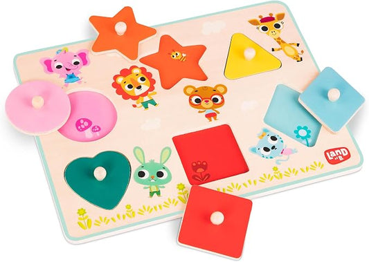 B. toys – Wooden Peg Puzzle for Kids – Shapes, Colors, Animals – Wooden Toys for Toddlers, Kids – 18+ Months