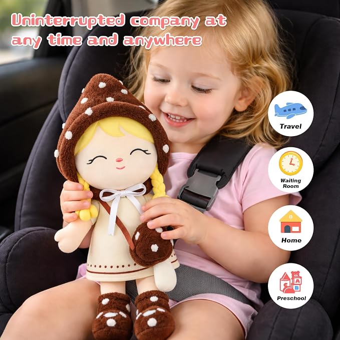 Soft Baby Doll Toys (16'') Baby Rag Doll for Girls Birthday Gifts Cuddly Plush Toys for Toddler Kids (Mushroom Girl)