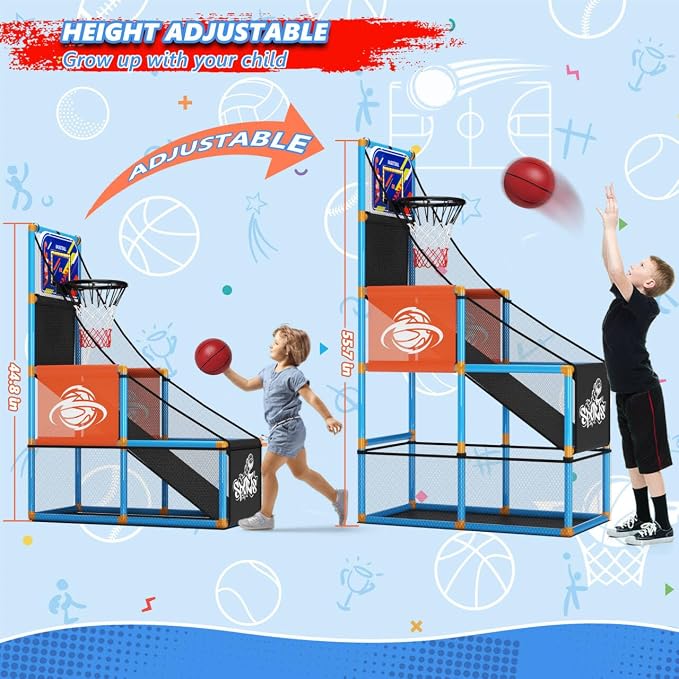 Handwell Arcade Basketball Game Set with Electronic Scoreboard&LED Light: Carnival Games Boy Toys Basketball Hoop Indoor Outdoor with 4 Balls & Air Pump Ideal Sports Toy Gifts for Kids 3-12 Years Old
