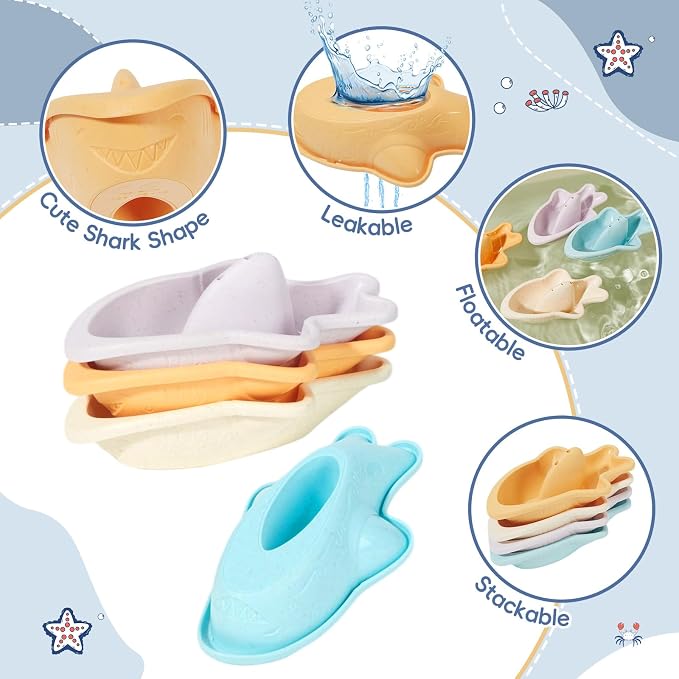 Baby Bath Toys, 21PCS | Easy Clean & Mold Free Bath Toys for Babies 6-12 Months | Educational Shape-Sorting Lid & Baby Stacking Cups | Tub Water Pool Beach Toy for Baby Gift with Portable Storage Bin