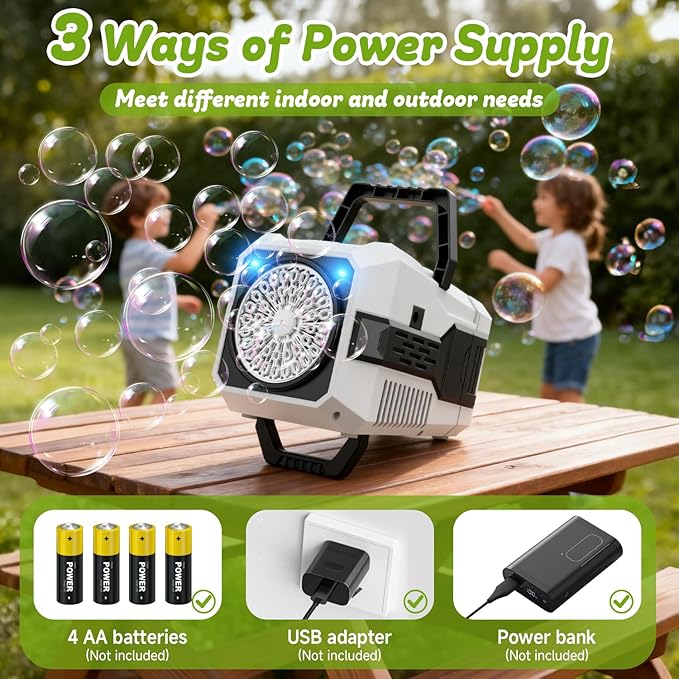 Bubble Machine for Children, Powered by USB Adapter or Battery, Suitable for Indoor & Outdoor Birthday Parties, Weddings & Outdoor Activities (2-Pack)