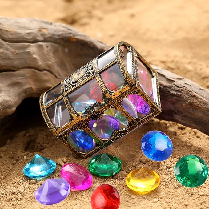 XIJUAN Diving gem Pool Toys Sand Toys,14 Color Diamond Treasure Chest Summer Swimming gems Pirate Diving Toy Set Underwater Swimming toyChildren's Game Gifts for Boys and Girls