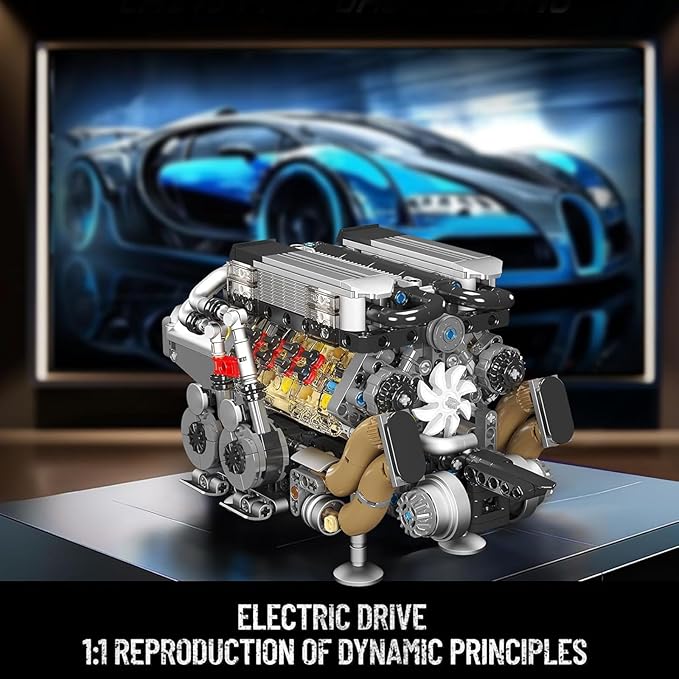 Mould King W16 Engine Building Blocks Set, Combustion Engine Model that Runs, Mini Engine Build Kit for Adults with Battery and Motor, Engineering Construction STEM Toy for Teens(952 Pcs)