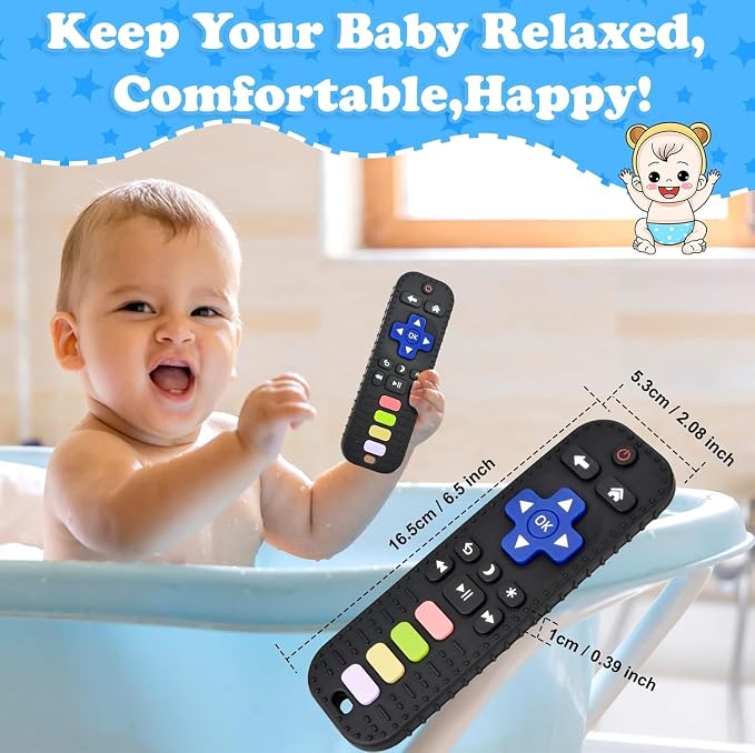 Teether Toys, Teething Relief Teethers Toys for Babies 3-6 12 Months, Play Phone Remote Control Keyboard Toy for Newborn Infant Boy Girl Autism Essentials, Food Grade Silicone Sensory Toy