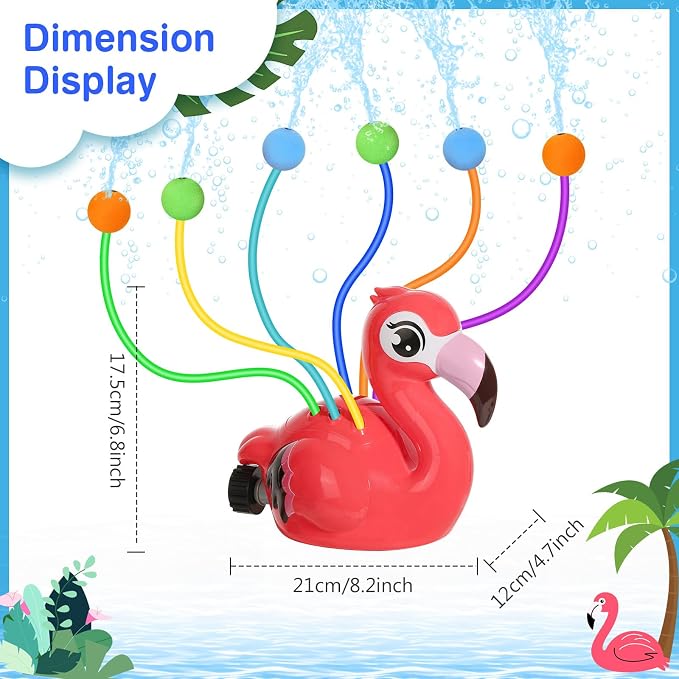 MoKo Water Sprinkler for Kids,Cute Spray Flamingo Toys with 6 Wiggle Tubes 6 Sponge Balls 1 Hose Clamp Outdoor Summer Sprinklers for Garden Backyard Lawn Splashing Fun Toys for Pet, Red Flamingo