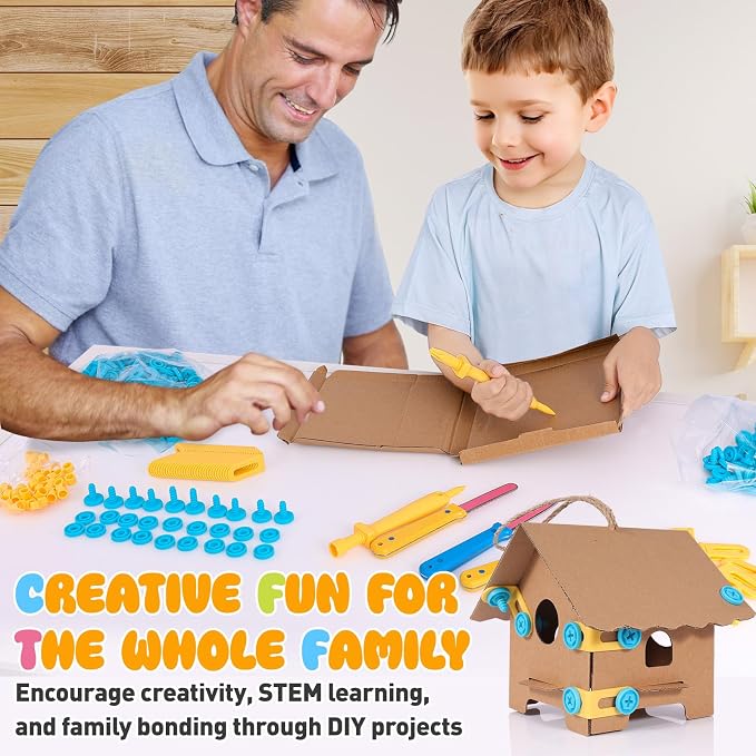 Zentara Cardboard Construction Toolbox Set with Wood Handle – 401PCS Complete Building Kit with Safe Cardboard Cutters for DIY Craft Item | STEM and STEAM Educational Toys for Boys and Girls Age 5+