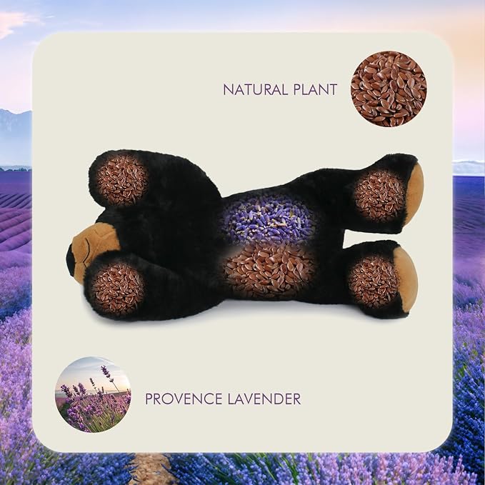 OSOCU® Microwavable & 1.8 LB Weighted Stuffed Animal - Black Bear Heating Pad with Lavender & Tourmaline - Soothing Warm Heatable Plush Toy for Menstrual Cramps, Muscle Aches, Shoulder Tension