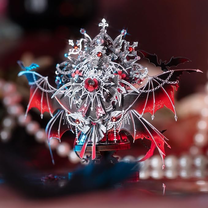 MU 3D Metal Puzzles for Adults Magnetic Interchangeable Cat Head Puzzle Vampire Dark Queen Kitty with 2 Base, Spooky Puzzle Metal Models Kits Building, DIY Sets Cat Lover Owner Gifts Collectibles