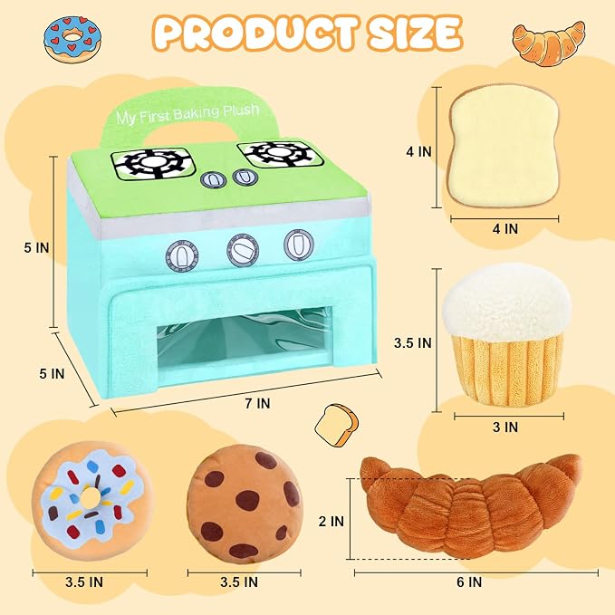 My First Baking Plush, Baby Baking Toy Set with 5 Pcs Dessert Plushies for Toddlers, First Birthday Gifts for Boys Girls