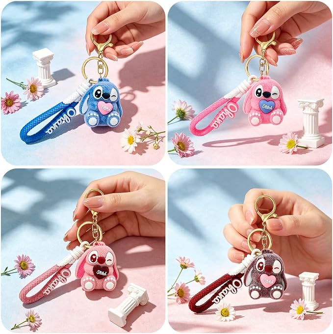 4Pcs Cute Cartoon Keychain Set, Collectible Anime Figure Keyring, Kawaii Pendant Accessory Fun Gift for Men Women