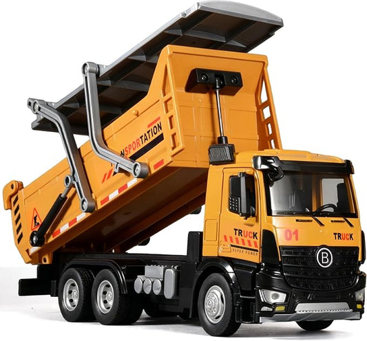 Dump Truck Toy Diecast Metal Cab Large Dump Truck with a Liftable Dump Bed Construction Truck Toys for Kids Pull Back Toy Dump Truck with Lights and Sounds Dump Truck Toys for Boys 3-5 Year Old