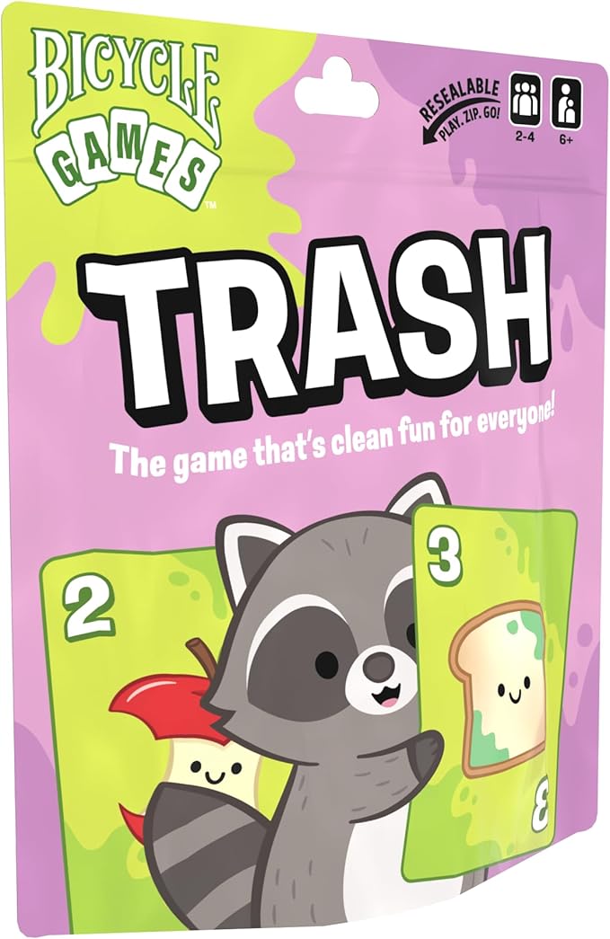 Bicycle Trash Card Game – Fast‑Paced Family Card Game for Kids & Adults, Easy‑to‑Learn Travel Game, Includes Custom Cute Trash Panda Raccoon Deck and Instructions, Fun Strategy Game for Game Night