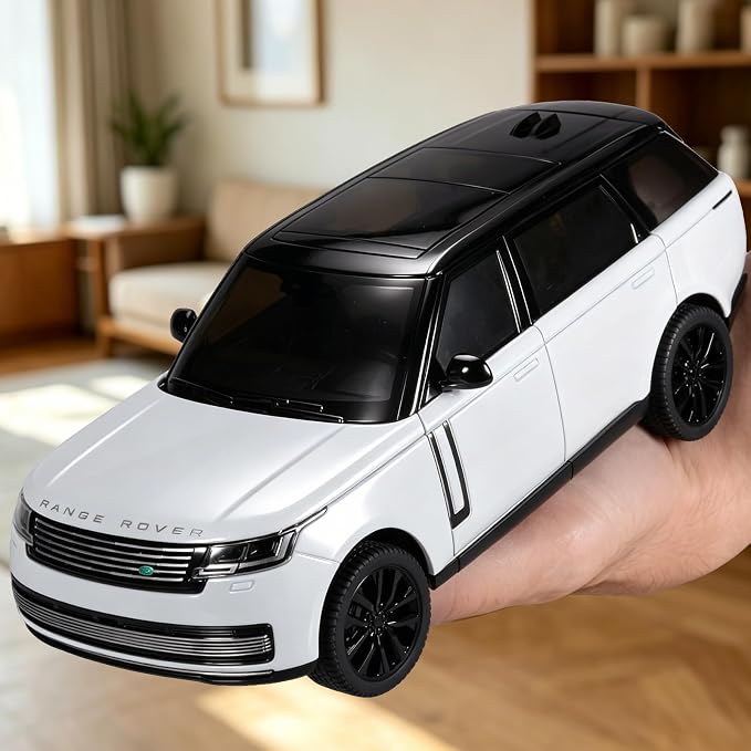 Toy Car Model 1/24 Diecast Cars Compatible with Land Rover Range Rover Off-Road SUV Model Car Kits for Adults and Boys Metal Toy Cars for Kids Age 3+ Pull Back Cars with Lights and Sounds（Black-White）