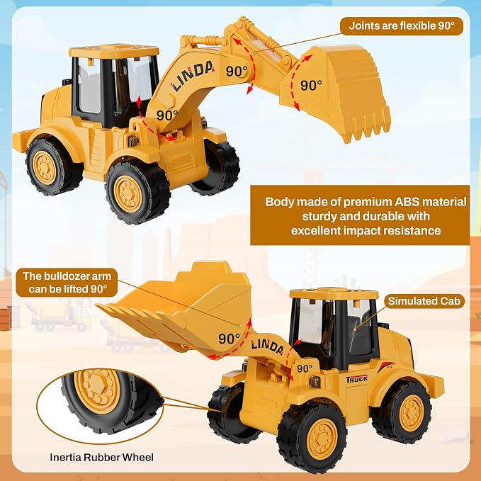 3-in-1 Excavator Bulldozer Engineering Semi-Truck Toy Set for Boy Gift Age 3 4 5 6 7 Large Transport Vehicle Road Trailer Truck Loader Kids Play Inertia Construction Toy Toddlers Digger Sound Light