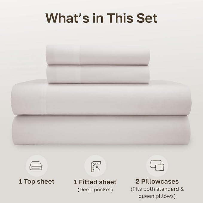 California Design Den 100% Organic Cotton Sheets Queen Size Bed Set - Crisp Percale, Deep Pocket Queen Sheet Set, Breathable and Durable Bedding - Stone (True Beige)
