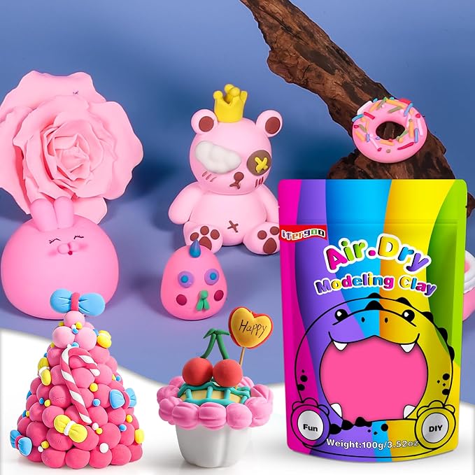 ifergoo Pink Air Dry Clay, DIY Creative Modeling Clay for Kids, Super Light Magic Foam Clay for Kids Age 3-12, Soft, No-Sticky & Non-Toxic, Molding Clay for School Art & Craft Project(Pink 100g/3.5oz)