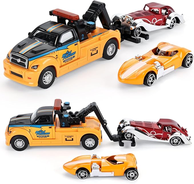 haomsj Car Toys for Kids 9 PCS Playsets Tow Truck Toy and City Carrier Vehicle,Transport Truck with Die Cast Metal Racing Cars for Boys and Girls Age 3-5 Years