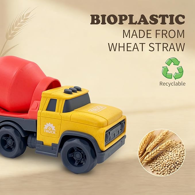 Aigitoy Toddler Car Toys for 1-3 Year Old, Yellow Mixer Truck, BPA Free, Phthalates Free, PVC, Recycled Plastic, Construction Truck, Kids Outdoor Toys, Christmas Birthday Gifts for Boys Girls