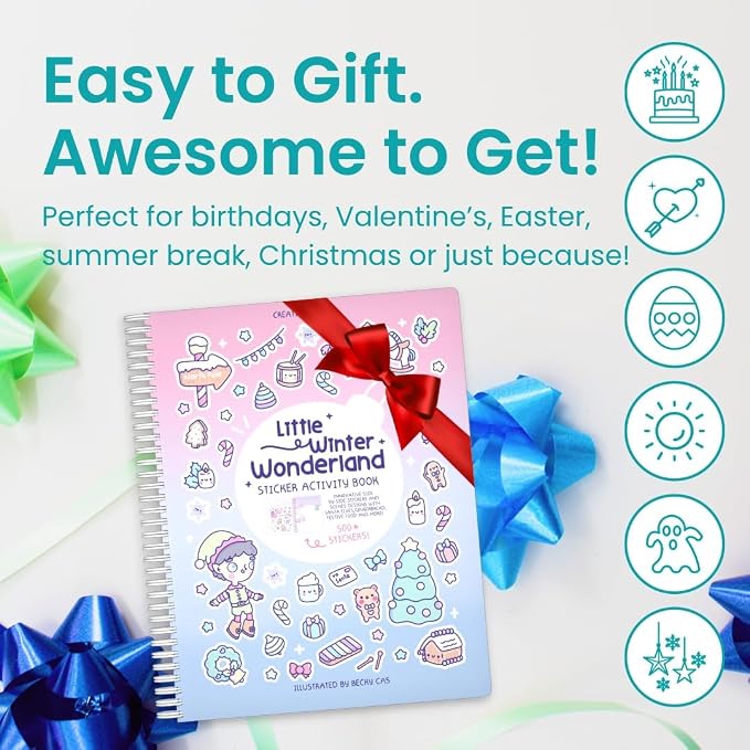 Winter Wonderland 500+ Kids Sticker Book by Cupkin Fun Toddler Travel Activity Coloring and Sticker Book, Road Trip Essentials, 12 Coloring Pages 12 Side by Side Scenes for Ages 2–8 Years