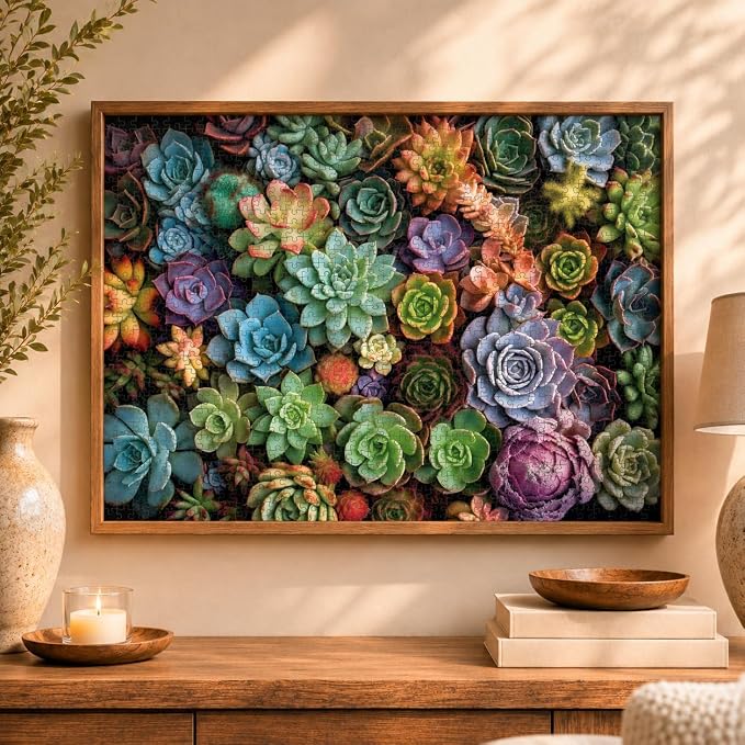 Cross & Glory - Succulent Symphony - 1000 Piece Jigsaw Puzzle for Adults | Premium Quality Colorful Artwork | Succulent Plant Puzzle