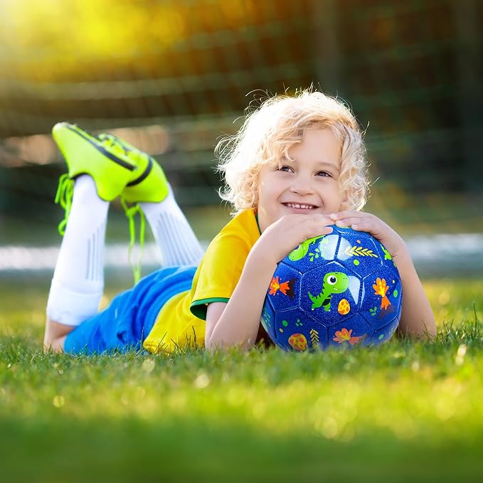 INPODAK Soccer Ball Size 3 Size 2 for Toddlers Kids 1-3 3-8, 1 or 2 Pack Cartoon Small Dinosaur Unicorn Soccer Ball Gifts for Girls Boys, Indoor Outdoor Sports Play Toys Birthday Gifts with Pump