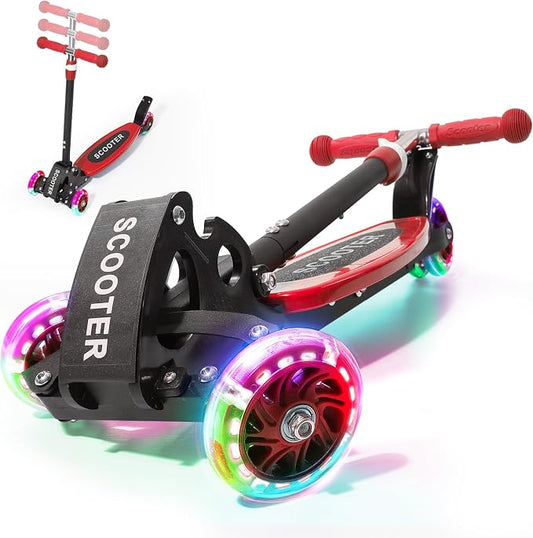 3 Wheel Scooter for Kids Ages 3-12, LED Light-Up Kids Kick Scooter–Portable Foldable, Adjustable Height, Durable Metal Construction, 6" Extra Wide Deck for Outdoor Activities,Child Safety Certified