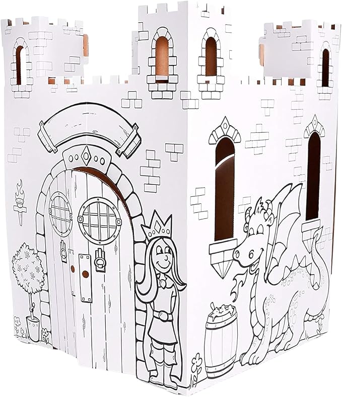 Easy Playhouse Fairy Tale Castle - Kids Art and Craft for Indoor and Outdoor Fun, Color, Draw, Doodle – Decorate and Personalize a Cardboard Fort, 32" X 32" X 43. 5" - Made in USA, Age 3+, White