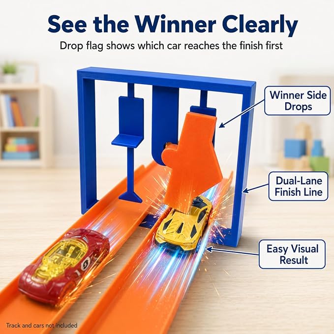 Racing Starter and Finish Line Bundle Compatible with Hot Wheels Tracks, 2-Lane Head-to-Head Launch and Finish Gate Set