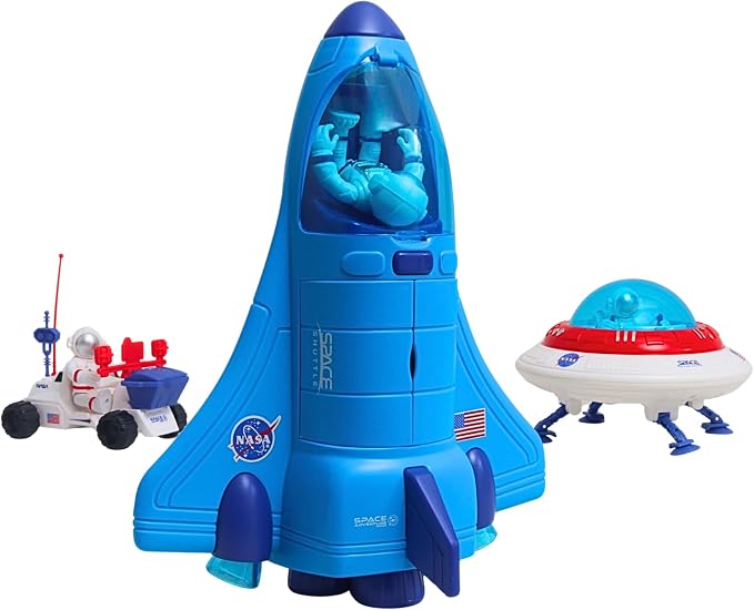 Space Adventure Space Shuttle Playset – Licensed Light & Sound Shuttle with Hovercraft, Space Buggy & Astronaut Figures, Plastic Space Toy & Collectible for Kids Ages 3+