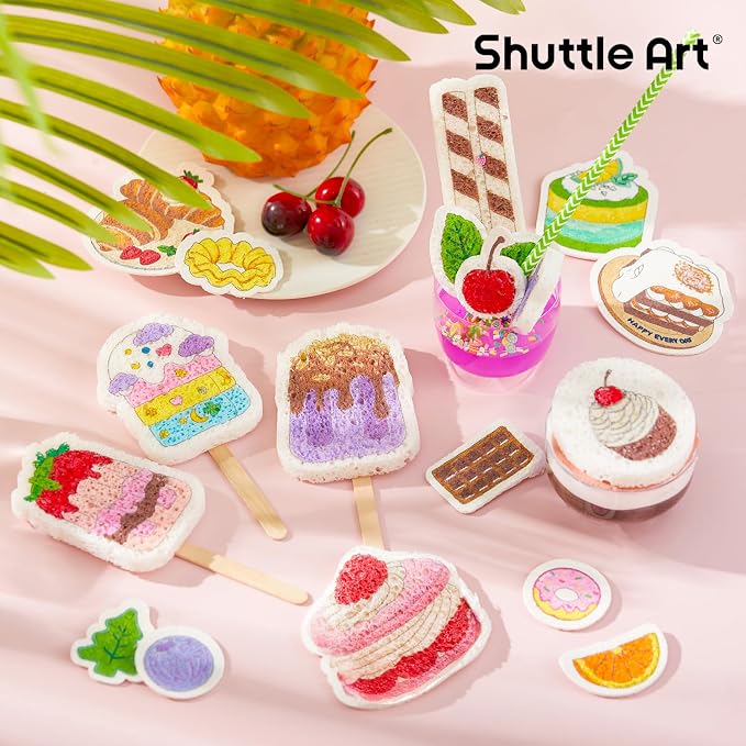 Shuttle Art 105 Pcs Magic Foam Texture Painting Kit Dessert Series: 24 Dessert Foam Pieces, Slime, Clay, Pastry Display Case, 12 Acrylic Paint Markers, Magical 3D Effect DIY Art for Kids Ages 3-12