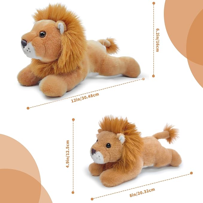 Lion Stuffed Animal for Kids,8 inch Realistic Animal Plush Toy Lying Down Posture Animals,Plush Lion for Boys Girls Adult Birthday Hug Teaching(S-Lion)