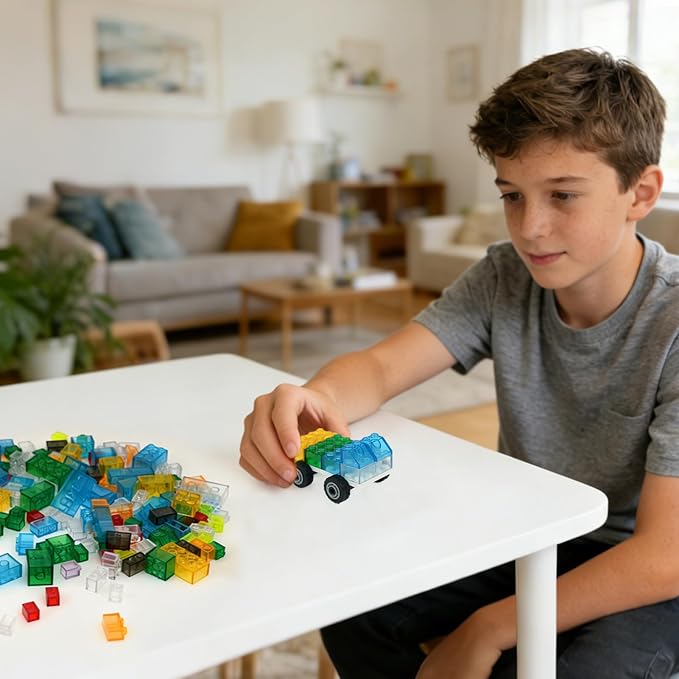 MALEKO 300 Pieces Transparent Clear Bricks Parts Pack, Classic Creative Bulk Blocks Set Blocks in Random Color - Mixed Shape