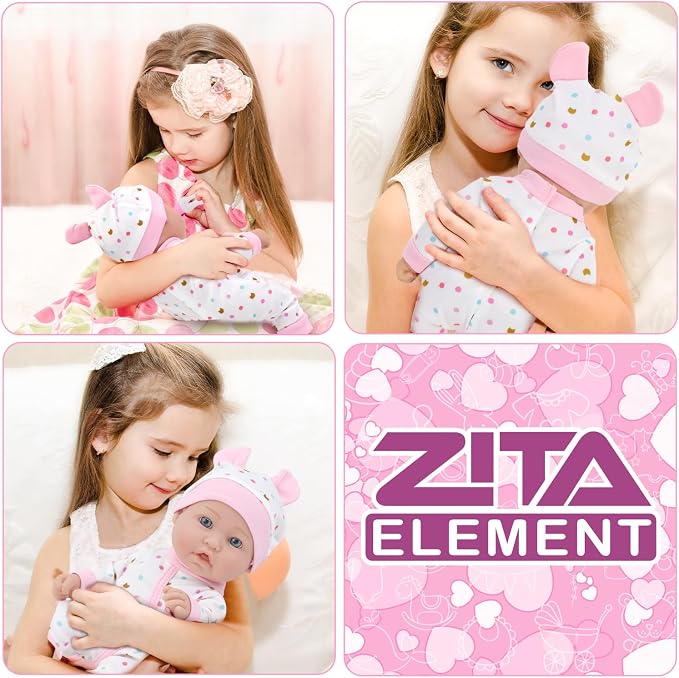 ZITA ELEMENT 12″ Baby Doll with Sleeping Carrier Bassinet Bed Set in Gift Box - 13 Piece Soft Baby Doll with Accessories, for Girls Ages 3+