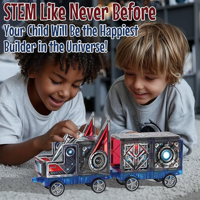 Little Pi Magnetic Tiles MegaBots 58 PCS | Heroic Transformation Robots with Sword & Shield | STEM Creative Building Play for Kids Age 3 4 5 6 7 8