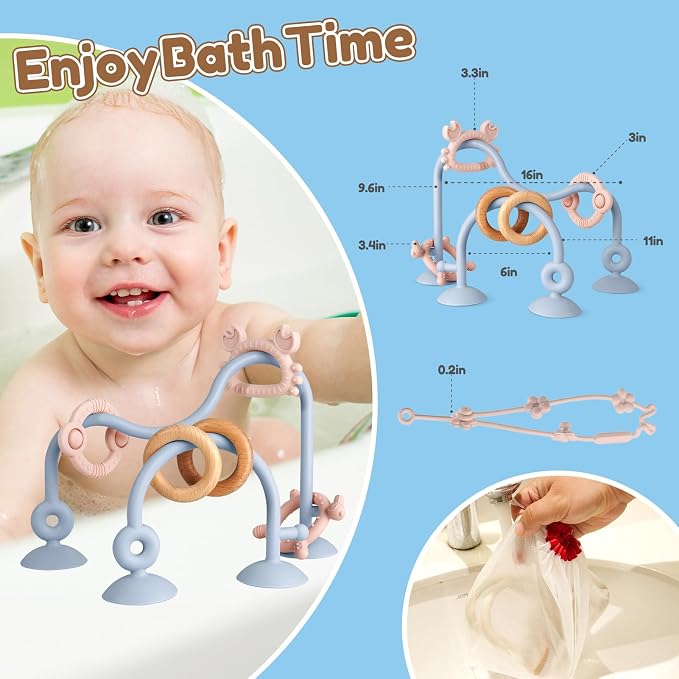 Baby Teething Relief Sensory Toys, High Chair Suction Cup Toy | Silicone Teether Tactile Developmental Toys for Babies, Montessori Activity for Airplane Travel, Table, Highchair Tray