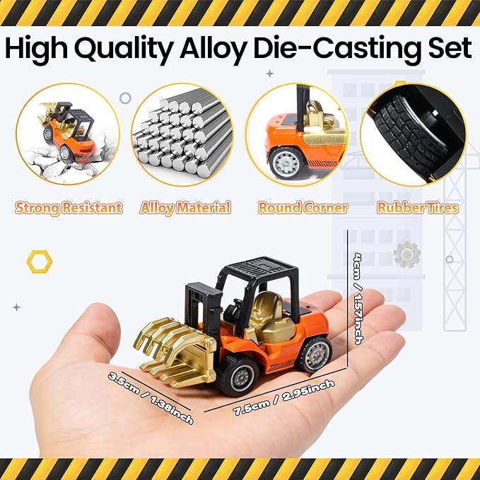 Oriate Diecast Construction Trucks Toys for Boys Girls Age 3 4 5 6 Years Old, Pull Back Cars Set for Engineering Kids, Travel Mini Metal Toy Truck Excavator, Christmas Birthday Class Kids Gifts