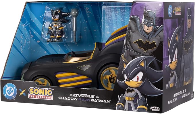 DC X Sonic Batmobile Shadow-fied! with Cool 2.5 Inch Shadow Action Figure as Batman, from the DC x Sonic the Hedgehog Comic Book Series - A Collector's Must Have!