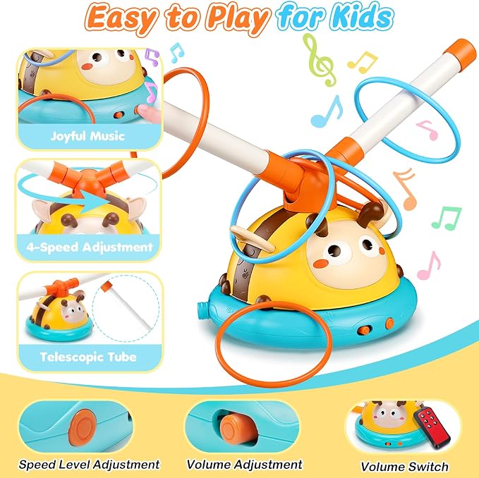 Outdoor Toys for Kids 4-8, 4-in-1 Musical Jump Toy, Toss Ring & Baseball Game, Indside Outside Active Play Sports Toy for Toddlers Ages 3-5, for Boys Girls 3 4 5 6 7 8
