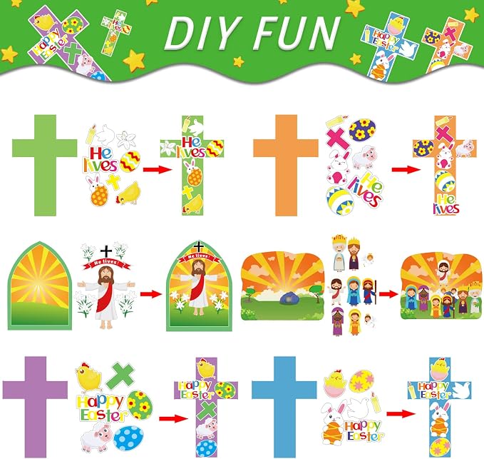 30 Sets Easter Jesus He Is Risen Craft Kits for Kids - DIY Religious Crosses Art Craft - Make a Resurrection Scene Ornament - Spring Christian Creative Art Projects, Kids Party Favors