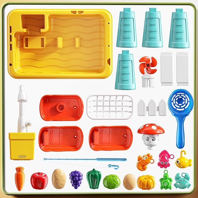 Kids Water Table Play Toy for Toddlers 1-3 4-8 Years Old, Kitchen Sink with Electrical Pump and Flowing Water, Fishing Games, Outside Sensory Gift Toys for Boys and Girls 2 3 4 5 6 7 8