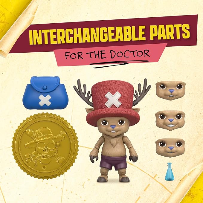One Piece Tony Tony Chopper 4″ (10 cm) Action Figure with 6 Accessories. Includes Swappable Facial Expressions, Medical Bag, Medical Vial, and Berry Coin Display Base