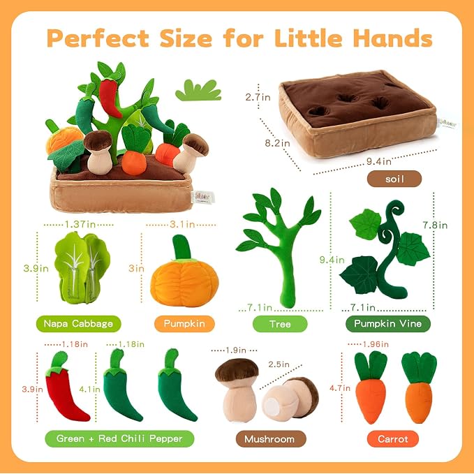 Jollybaby Baby Toys 6-12 Months - Vegetables Garden Plant Plush 11PCS - 6 Month Old Toys Montessori Sensory Toy Mushroom Carrot Boy Girl Gifts Toddler Easter Basket Stuffers